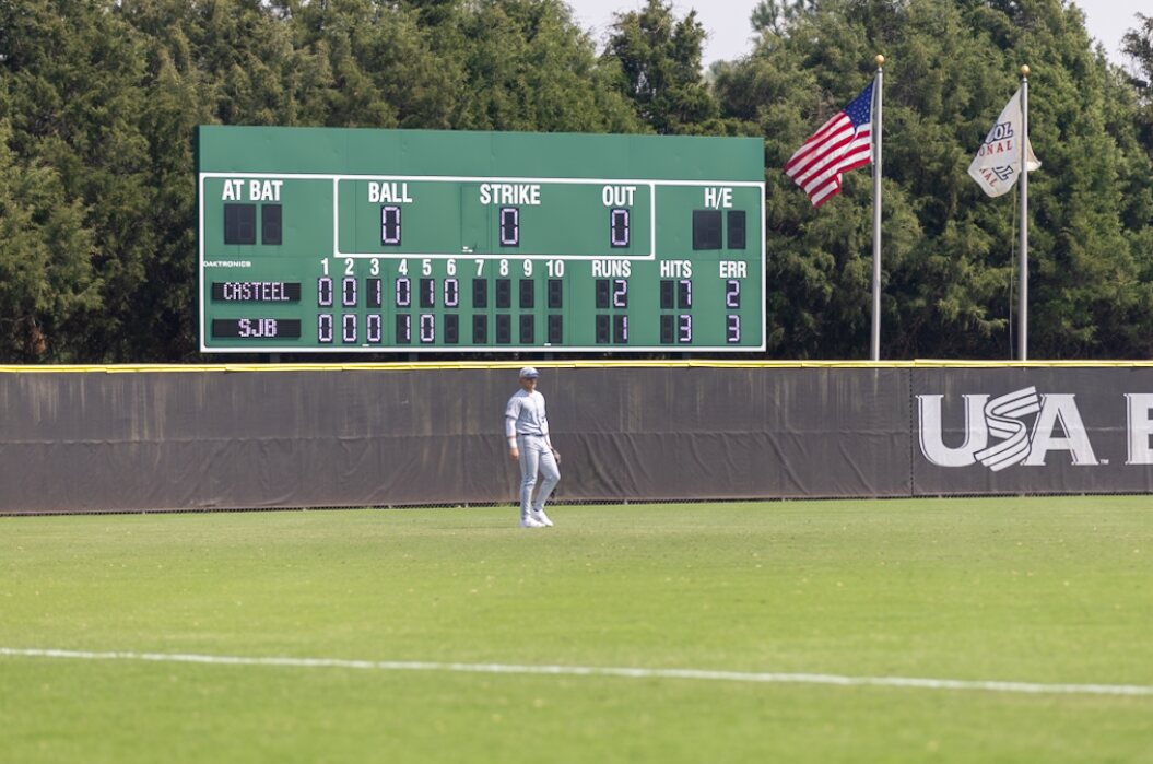Scoreboard showing Casteel ahead of St. John Bosco 2 to 1