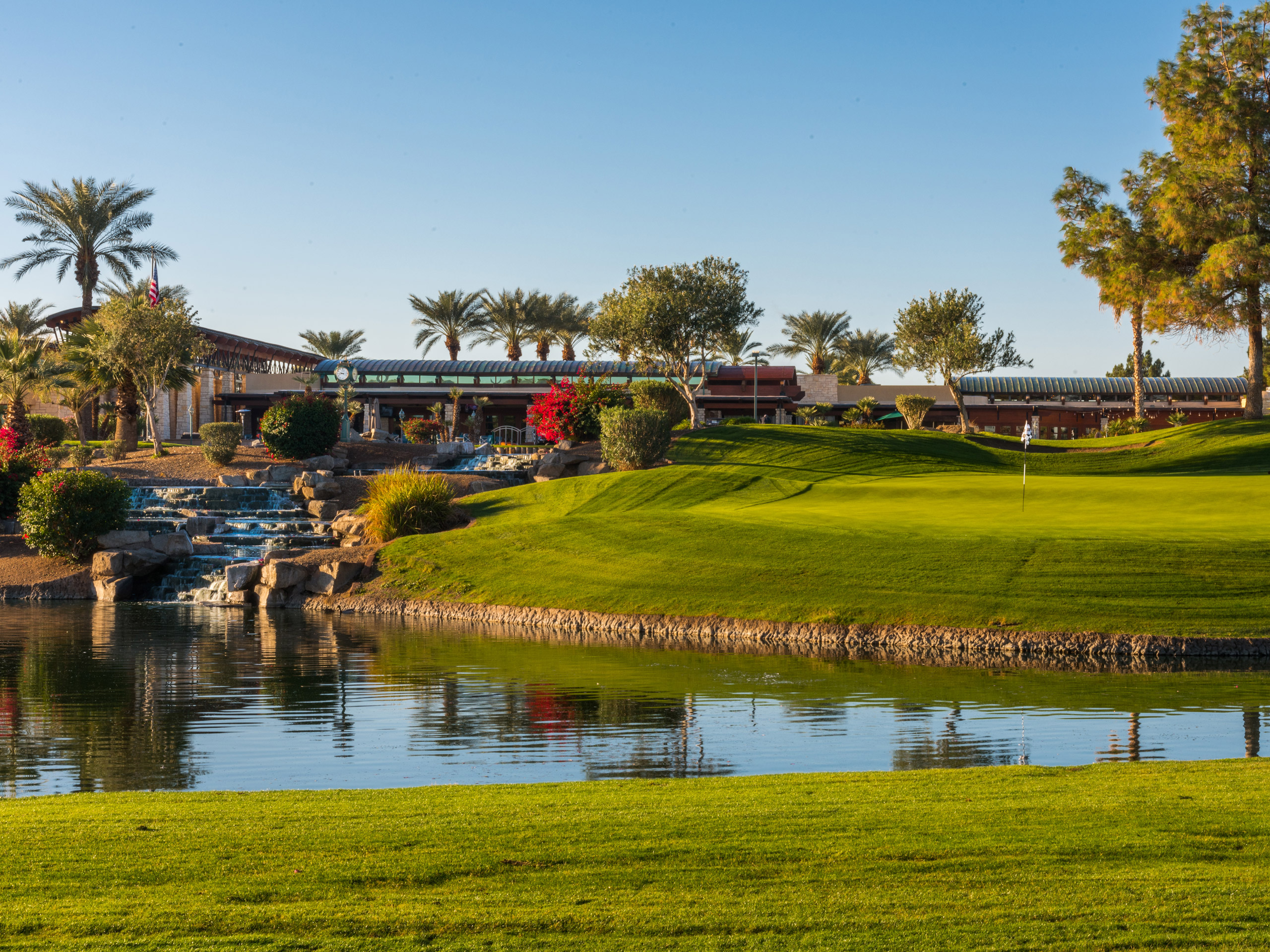 Ocotillo Golf Club waterfall and green